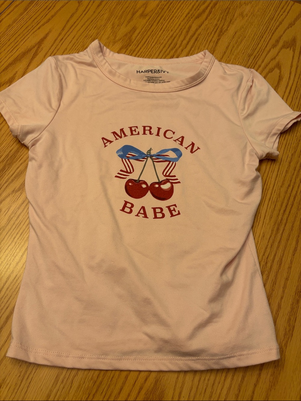 Harper Pink 'American Babe' Graphic Tee with Red Cherry Motif size small - Picture 1 of 4